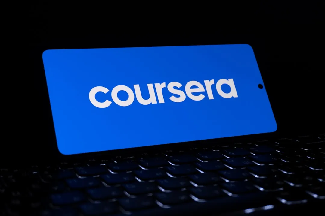 Coursera logo on a blue background | Photo by Zulfugar Karimov on Unsplash